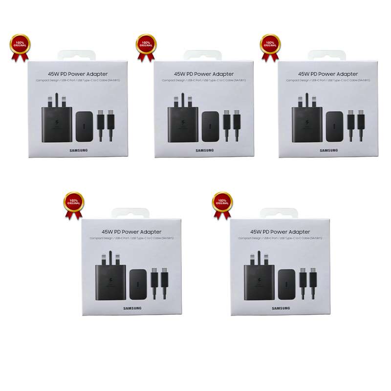 پک 5 عددی شارژر 45 وات اصلی سامسونگ+کابل 1/8